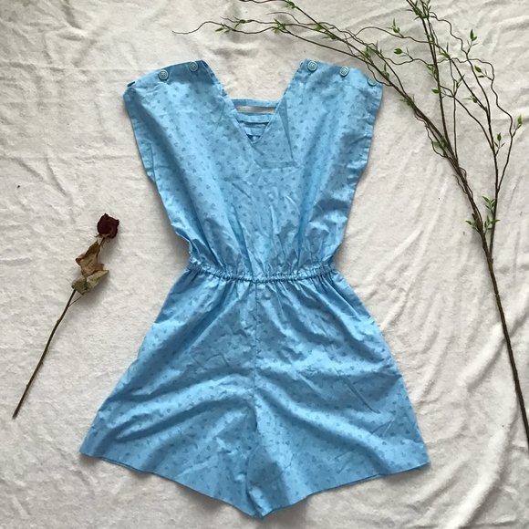 Hand Crafted Pants - Vintage Handmade Baby Blue Heart Romper